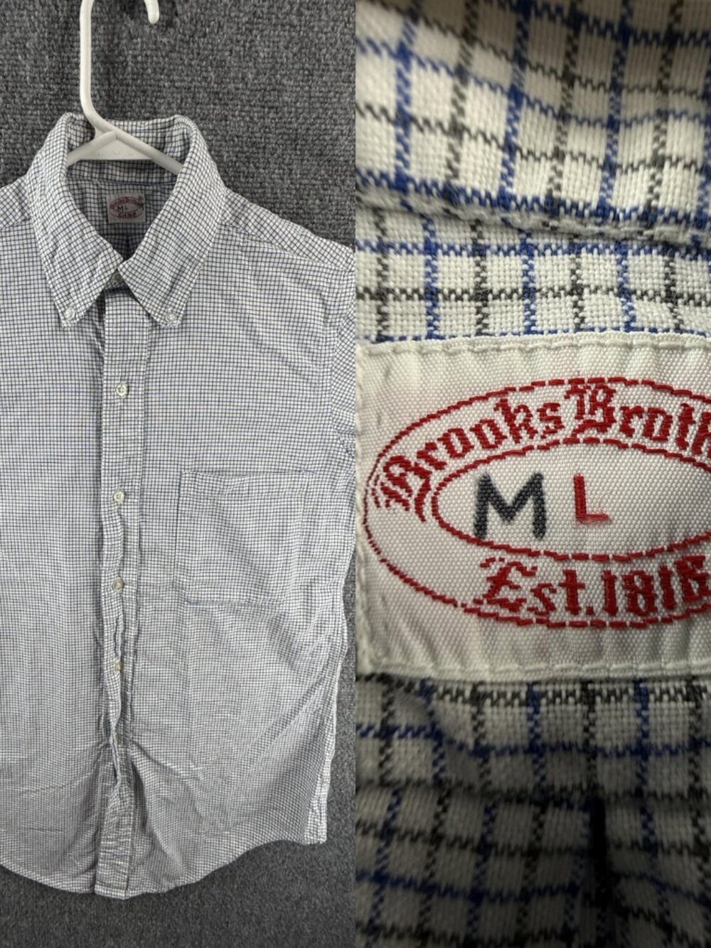 VTG Brooks Brothers Youth Blue Check Large Button-Down Business Pocket Boys